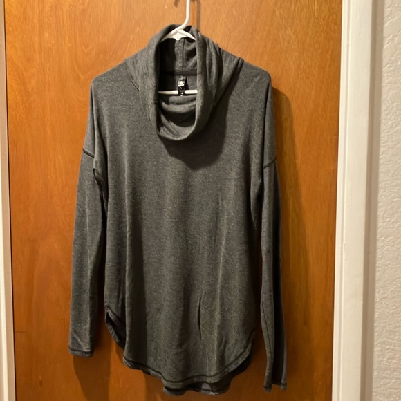 Dark gray cowl neck activewear, long sleeve top - Picture 1 of 7